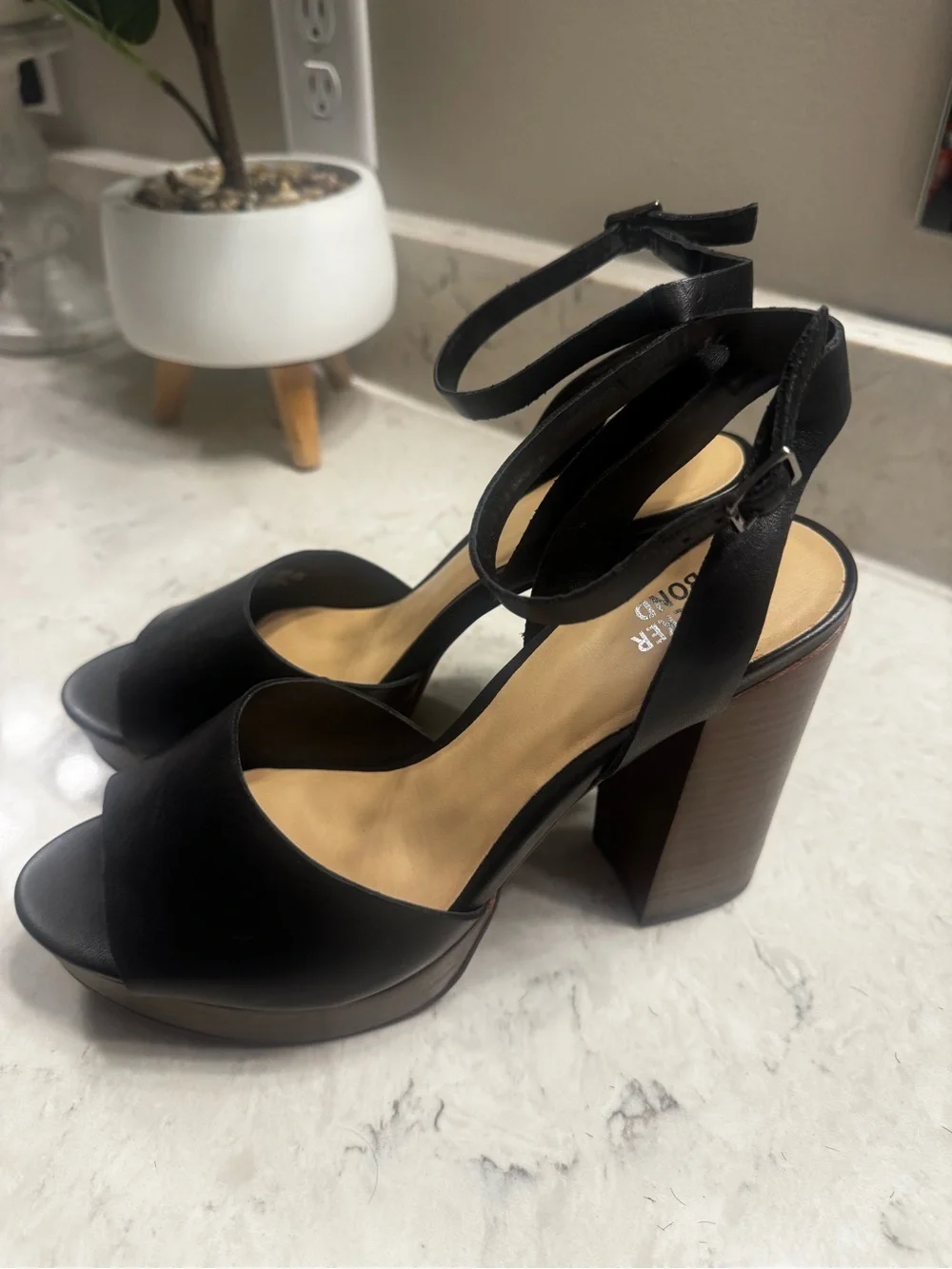 Block Heel Black Ankle-Strap Sandals by Bleecker & Bond